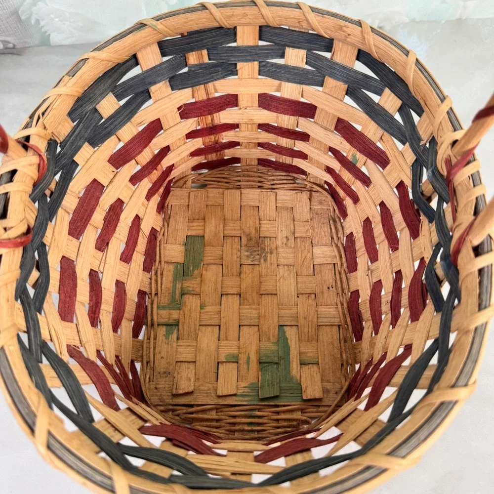 American Flag Hand Basket Ceramic Blueberry Painted Handle Patriotic July 4th